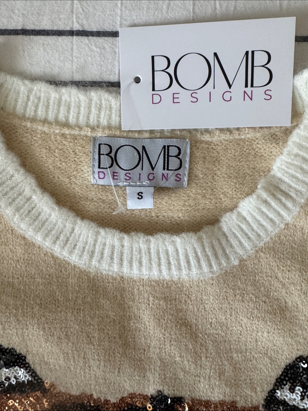 Sequin Tiger sweater Tank Top - Cream - Picture 2 of 3